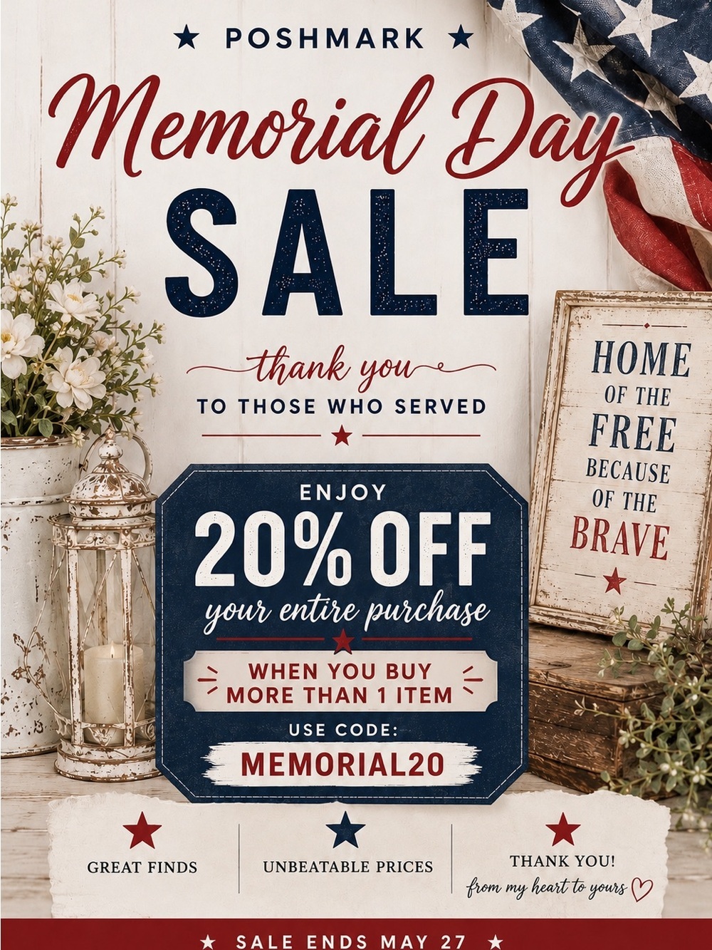 Poshmark Memorial Day Sale Poster - Patriotic Red, White & Blue